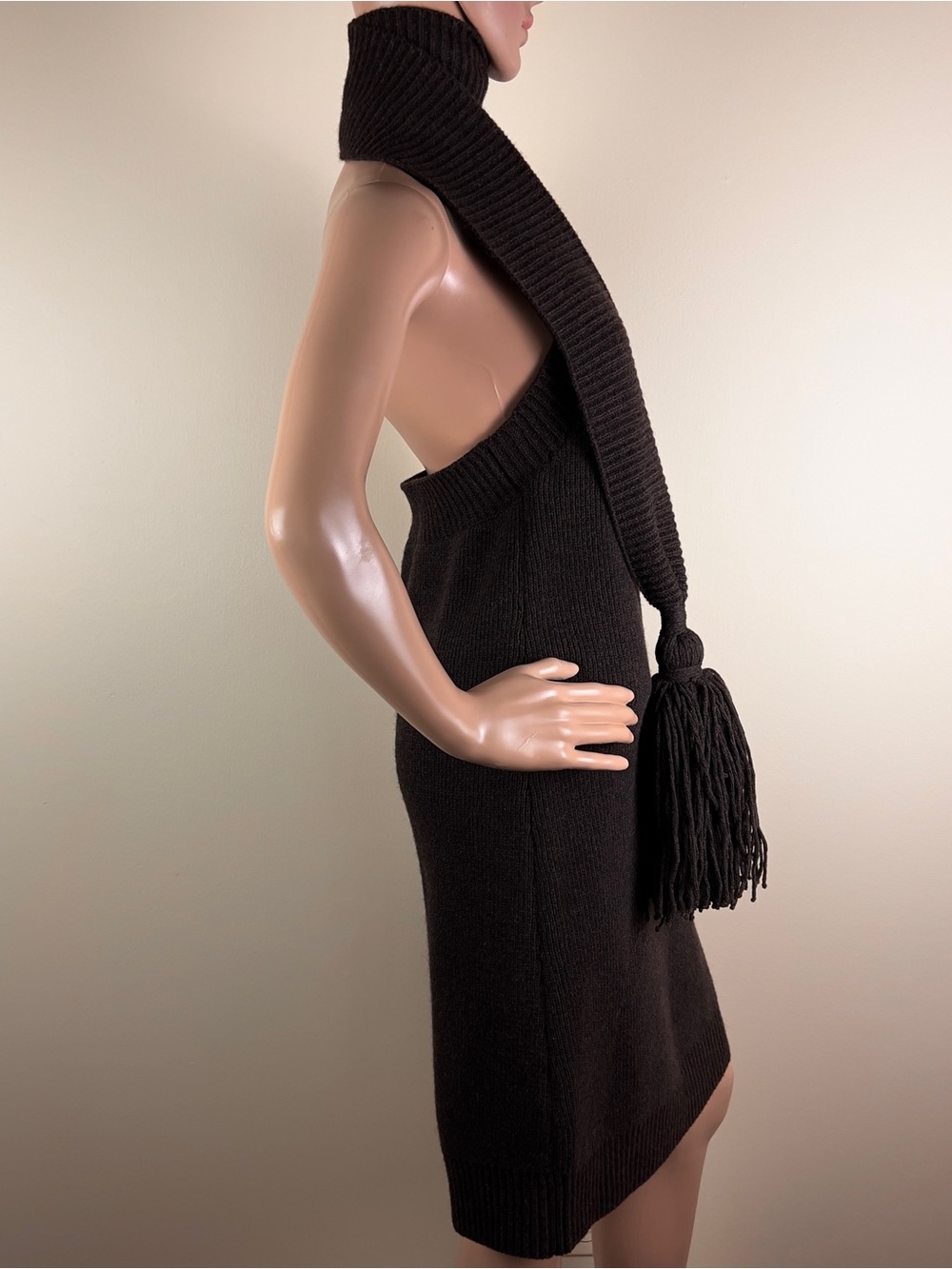 BOTTEGA VENETA BROWN WOOL MINI DRESS - Picture 5 of 9